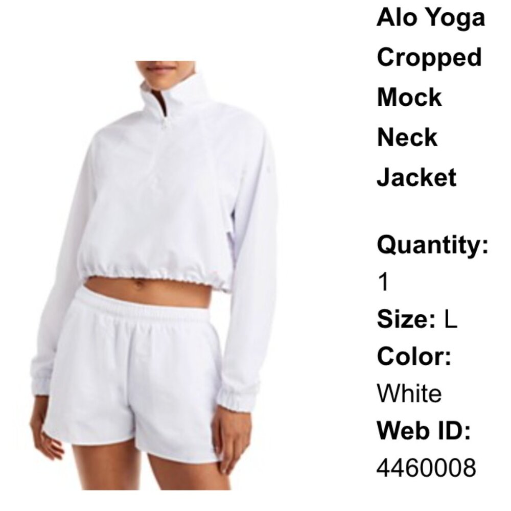 Alo Cropped 1/4 Zip Alumni Pullover White Size L